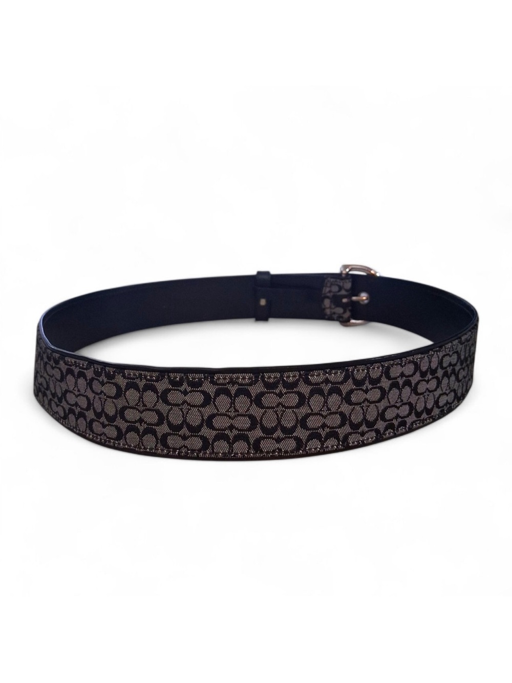 Coach Black & Gray Signature Monogram Belt with Silver Hardware Sz M - Picture 9 of 15